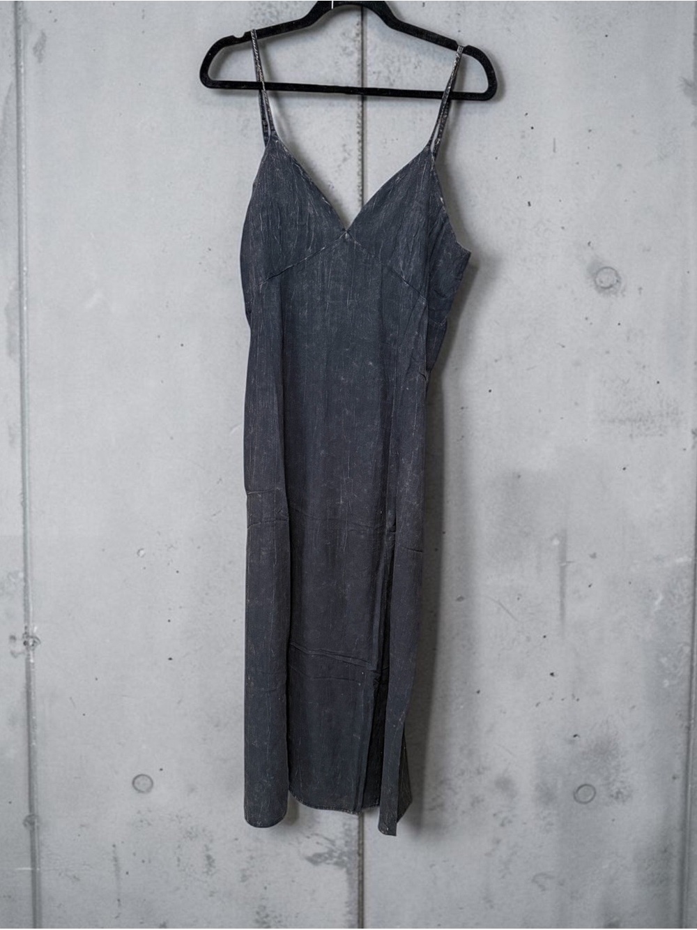Zenana Outfitters Slate Grey Midi Slip Dress with Spaghetti Straps